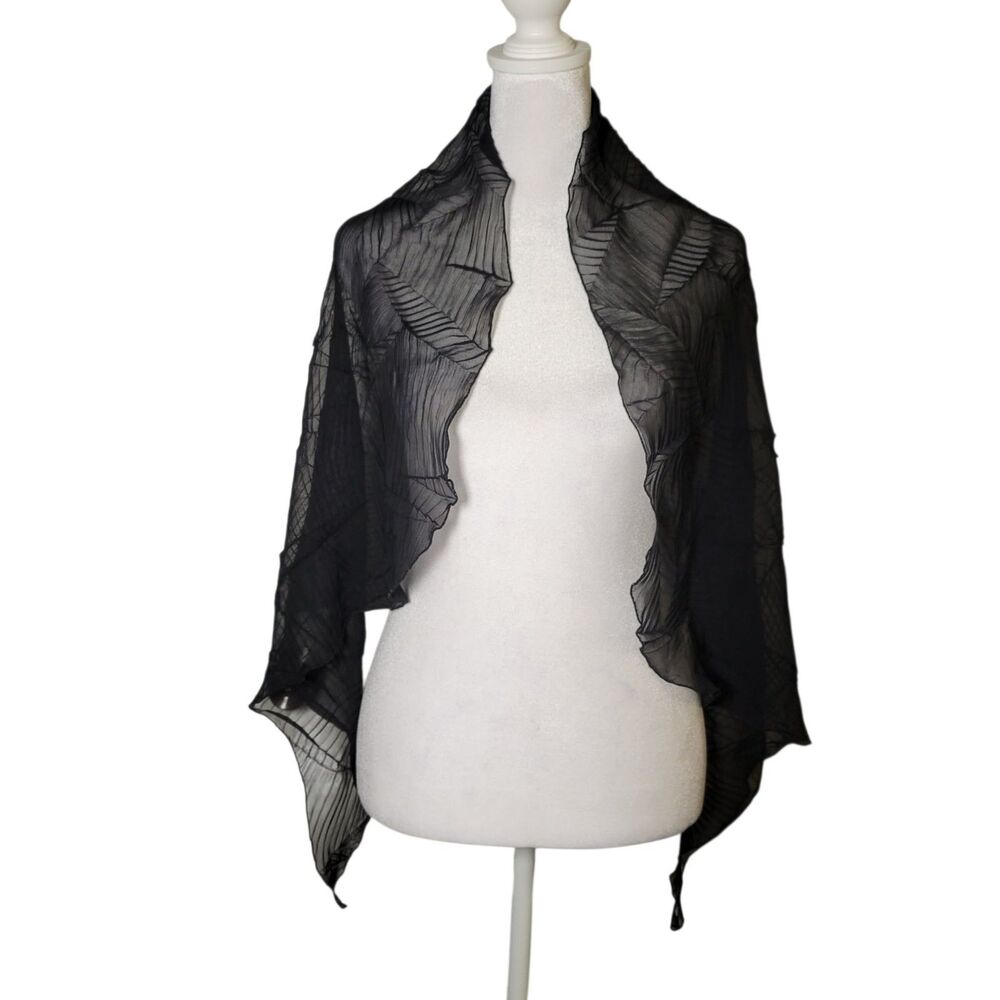 Rapz Black Scarf Wrap Sheer Plisse Shrug Witchy Gothic Whimsigoth Dark Coquette